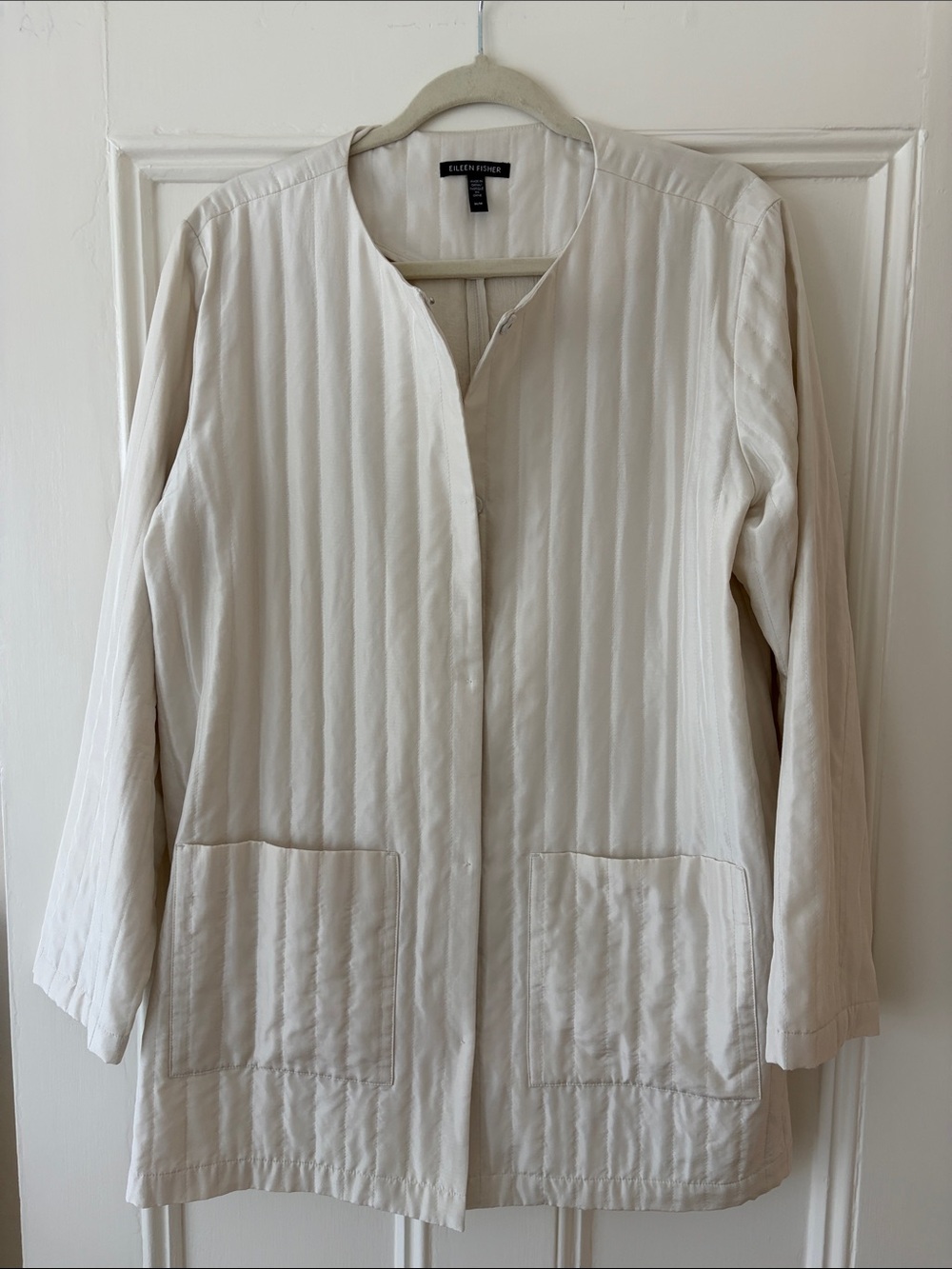 Eileen Fisher Habutai Quilted Round Neck Jacket Medium